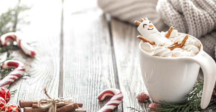 The concept of Christmas cocoa with marshmallows