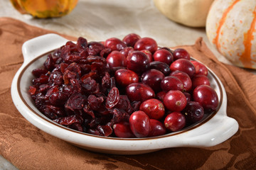 Bowl of fresh and dried cranberries