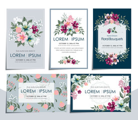 Vector illustration set of hand drawn floral cards for wedding, anniversary, birthday parties. Design for icons, web design, print project for banner, poster, invitation, brochure and scrapbook. 				