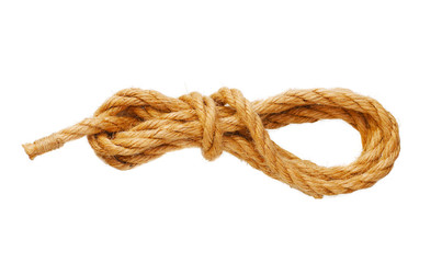 hank of jute rope with sealed ends isolated on white background