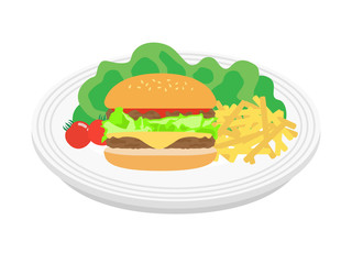 ハンバーガーランチセットのイラスト