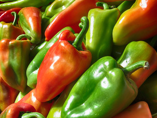Fresh green and red paprika on the market