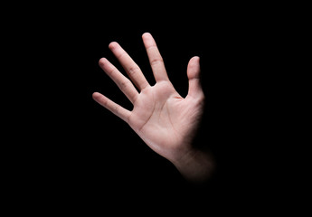 Male hand with open palm or five finger sign