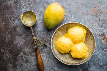 Homemade mango ice cream - obrazy, fototapety, plakaty