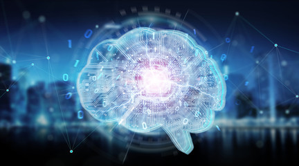 Artificial intelligence in a digital brain background 3D rendering