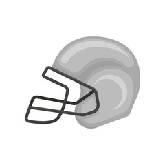Gray helmet with black mask. Sports equipment for player of American football. Protective headgear. Flat vector icon