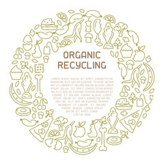 Organic waste information banner. Line style vector illustration. There is place for your text
