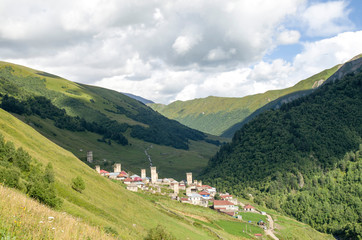 Fototapeta na wymiar Svaneti tower houses in Adishi in Caucasus mountains