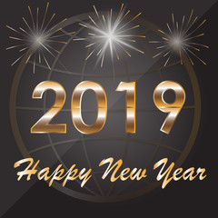 Greeting card for the New Year 2019 on a dark background