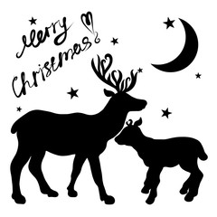 Two loving deer, the moon and a Christmas greeting