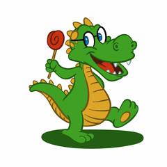 Dinosaur holding a lollipop Vector Illustration