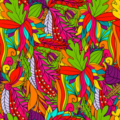 Seamless pattern with abstract leaves and flowers

