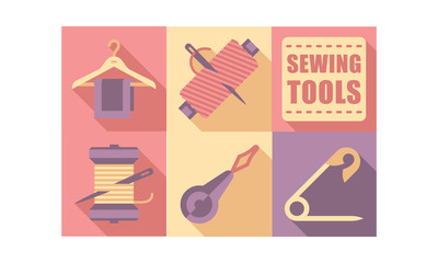 Sewing tools set,tailoring equipment, dressmaking craft elements vector Illustration
