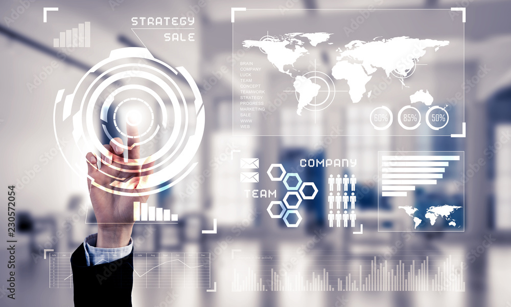 Aufkleber concept of using modern technologies for business globalization