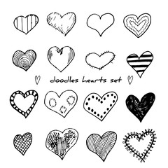 Hand-drawn doodle hearts set isolated on white. Design elements for Valentine day and wedding. Vector illustration for web site, poster, placard, wallpaper