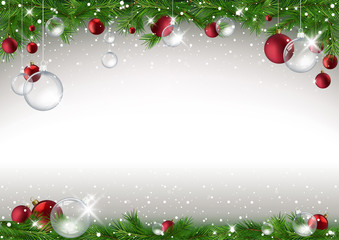 Christmas Background with Branches and Christmas Balls and Falling Snow - Colored Illustration, Vector © Roman Dekan