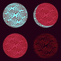 graphic balls moons with dots pattern in blue red night