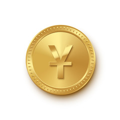 Fototapeta premium Golden coin with yuan symbol isolated on white background. Vector finance icon.