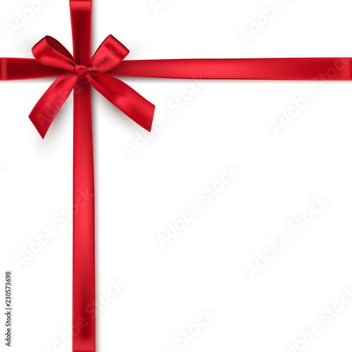 "Red crossed ribbons and bow. Vector realistic design element." Stock