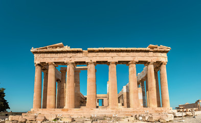 Parthenon of Acropolis front photo shoot in the morning with no tourists around.