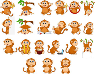 Naklejka premium Cartoon happy monkey collection with different actions