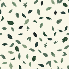 vector seamless pattern with small green leaves on a light background