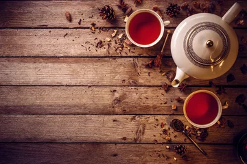 Crédence de cuisine en verre imprimé Theé Tasses à thé avec théière