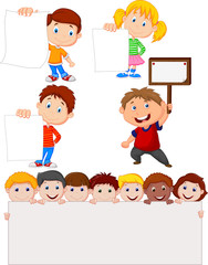 Cartoon children holding blank sign