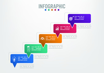 Business infographic template with 5 options message box shape, Vector business template for presentation.