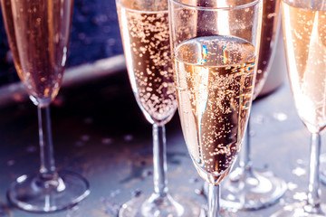 Glasses of champagne on the table