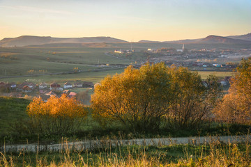 Fototapeta na wymiar View over Farkaslaka (Lupeni), Transylvania in Romania