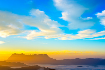 Landscape of sunrise on Mountain at Doi Luang Chiang Dao, ChiangMai ,Thailand