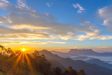 Landscape of sunrise on Mountain at Doi Luang Chiang Dao, ChiangMai ,Thailand