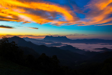Landscape of sunrise on Mountain at Doi Luang Chiang Dao, ChiangMai ,Thailand