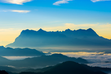 Landscape of sunrise on Mountain at Doi Luang Chiang Dao, ChiangMai ,Thailand