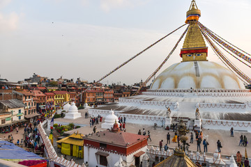 Sunset at the boudhanath stupa kathmandu,  Nepal, Asia