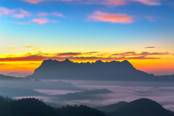 Fototapeta na wymiar Landscape of sunrise on Mountain at Doi Luang Chiang Dao, ChiangMai ,Thailand