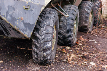 Wheels of old armored personnel carrier