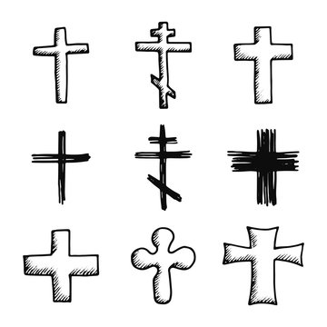crosses church icons isolated black silhouettes set