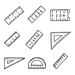 rulers school icons isolated set black