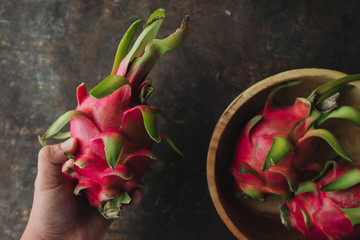 Dragon fruit on rustic background