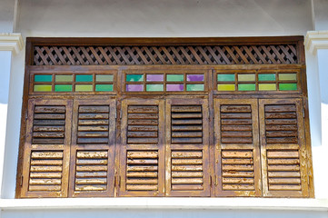 Wooden louvred shutters