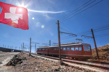 Gornergrat train in Swiss Alps, Zermatt area, Switzerland
