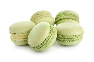 Sweet colorful macaroons on white background
