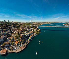 Obraz premium Aerial view of Fatih Sultan Mehmet Bridge and European side of Istanbul