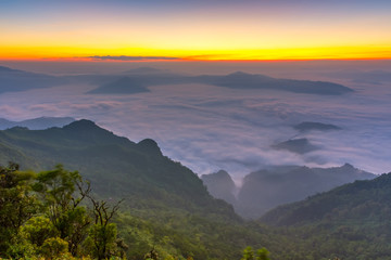 Landscape of sunrise on Mountain View of Phu Chi Fa , Thailand