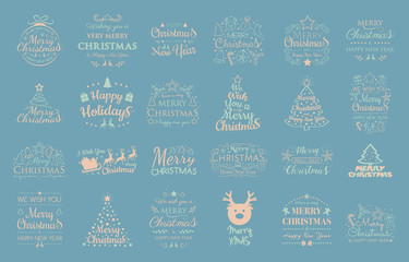 Fototapeta na wymiar Christmas set with ornaments and wishes. Vector.
