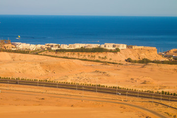 Egypt with bird's-eye view, hotels and red sea