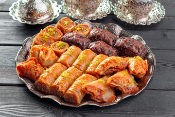 Traditional Baklava on Wooden Table