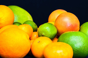 Full of Citruses. Oranges, tangerines, limes, pomelo, grapefruits.